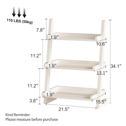 AQIMUELE Solid Wood Ladder Shelf, Leaning Bookshelf, White, 3-Tier - color: White, size: 3-Tier