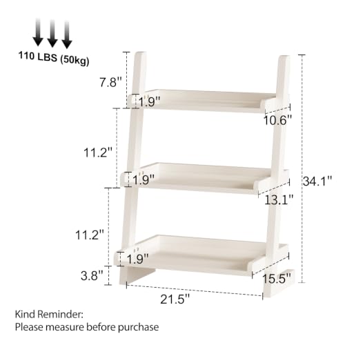 AQIMUELE Solid Wood Ladder Shelf, Leaning Bookshelf, White, 3-Tier - color: White, size: 3-Tier