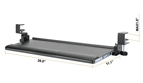 Kantek Desk Clamp Tilting Keyboard Tray, 5 Tilt Angles, Negative and Positive Tilt, Slides Under Desk, 26.8-Inch W x 11.1-Inch D, Black (KT175) - size: 26.8-Inch W x 11.1-Inch D
