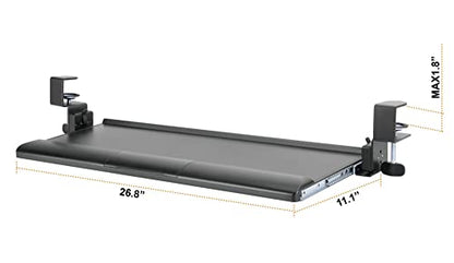 Kantek Desk Clamp Tilting Keyboard Tray, 5 Tilt Angles, Negative and Positive Tilt, Slides Under Desk, 26.8-Inch W x 11.1-Inch D, Black (KT175) - size: 26.8-Inch W x 11.1-Inch D