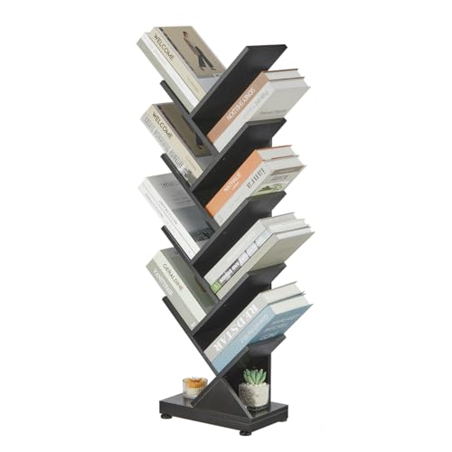 ruboka 9 Tier Tall Tree Bookshelf, Small Bookcase 11.8"*7.4"*38.4" (Black) | Retro Narrow Bookshelves for CDs/Magazines, Book Shelf for Bedroom, Living Room, Office, Balcony, Study Room - color: Black, size: 9 Tier