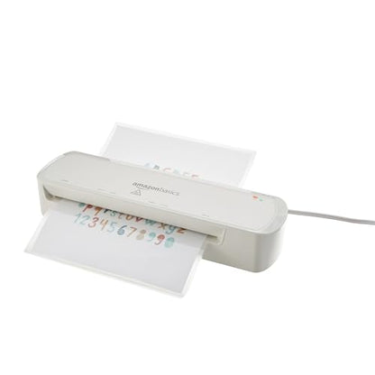 Amazon Basics 9-Inch Thermal Laminator Machine with Quick Warm-Up, 2 Heat Settings, Jam Release for Documents and Photos, White - size: 9-Inch