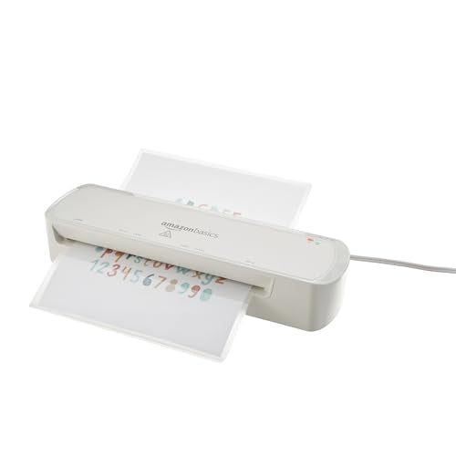 Amazon Basics 9-Inch Thermal Laminator Machine with Quick Warm-Up, 2 Heat Settings, Jam Release for Documents and Photos, White - size: 9-Inch