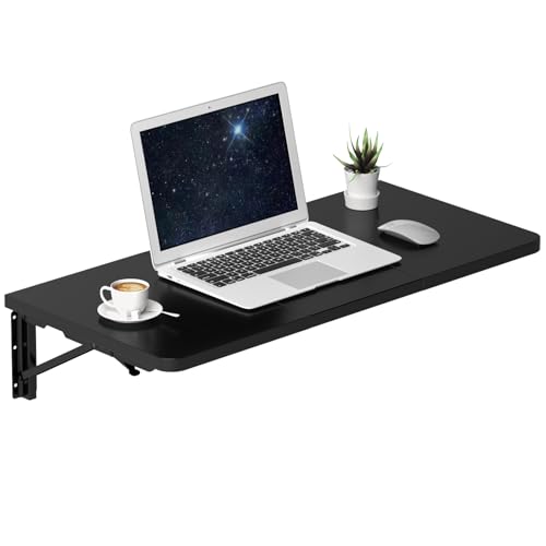 TEAMIX Wall Mounted Folding Desk for Small Spaces - Black, 29.9 x 15.7inch | Heavy-duty Brackets, Space-saving, Use as Home Office Computer Desk, Drop Leaf Dining Table, Laundry Shelf, or Balcony Table - color: Black, size: 29.9"W x 15.7"D