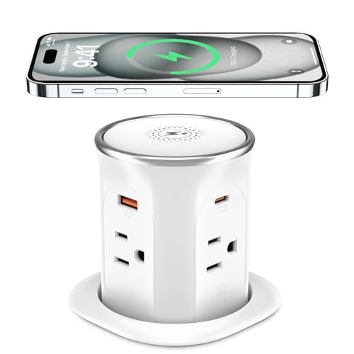 Pop Up Countertop Outlet with 20W USB Charging Station, ETL Listed | 3.15in Hole Desk Power Electrical Outlet with 4 Outlets & 4 USB & 15W Wireless Charger, Flush Mount for Kitchen Countertop - color: White, size: 20W USB