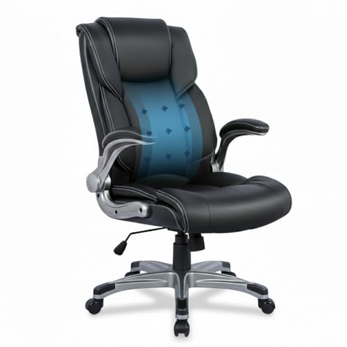 COLAMY Ergonomic Executive Office Chair with Lumbar Support, Flip-Up Arms, Bonded Leather High Back Desk Chair for Home Office & Workstation, Computer Chair for Adults Men Women, Black - color: Black, size: set of 1