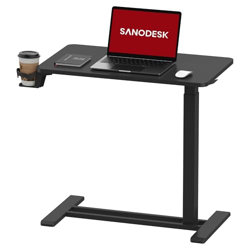 SANODESK 28''Mobile Standing Desk with Hidden Wheels,Pneumatic Laptop Desk | Computer Cart Movable Height Adjustable Table Small Sit Stand Desk for Home Office Hospital Use,27.6" W x 15.7" D, Black - color: Black, size: 28x16