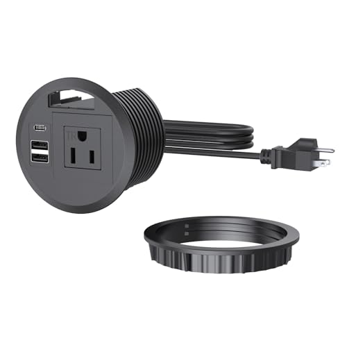 3.15 inch Desktop Power Grommet with Cable Hole,20W USB-C Port | Tamper-Resistant Design,Cable Hole,Recessed Power Grommet with 3 USB Ports,Black - size: 1-Pack