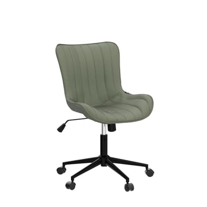 YOUNIKE Office Desk Chair with Wheels Armless Vanity Chair Modern Tan | Faux Leather Upholstered with Rocking Back, Swivel Height Adjustable Small Cute Computer Rolling Task Chair Ergonomic 300lb - color: Olive Green, size: Base Black