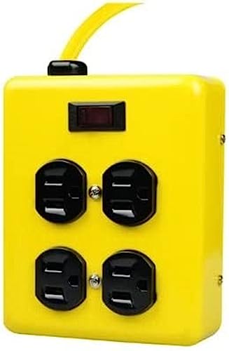 Southwire Yellow Jacket Metal Power Block - Heavy Duty Design - 4 Outlet Grounded Plug Splitter - Lighted Switch - 4 Ft Yellow Cord Plug - Durable Workshop Use - size: 4 ft