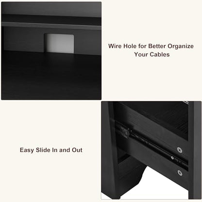 TTVIEW Computer Desk with Drawers and Hutch Shelf, Wood Executive Desk Writing Study Table with 43” Wide Tabletop, Small Desk with File Drawer for Home Office Bedroom, Black - color: Black