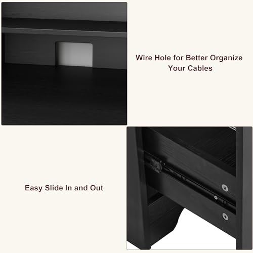 TTVIEW Computer Desk with Drawers and Hutch Shelf, Wood Executive Desk Writing Study Table with 43” Wide Tabletop, Small Desk with File Drawer for Home Office Bedroom, Black - color: Black