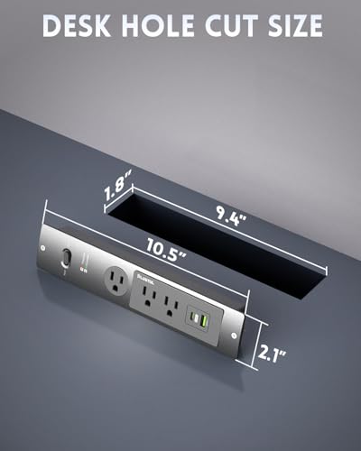 PLUGTUL Recessed Power Strip, 10 FT, PD 20W Fast Charging, Flat Plug, 14 Gauge, 980J Surge Protector, Black with USB C - size: 10FT
