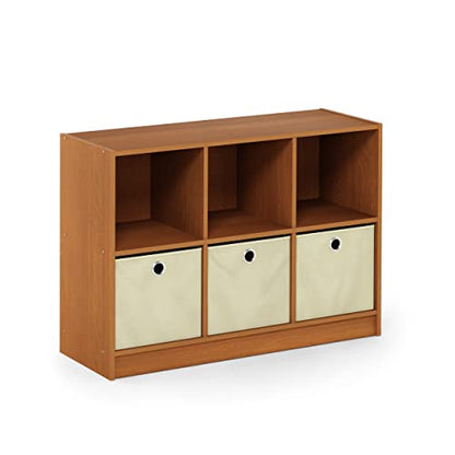 Furinno Basic 6-Cube Book Shelf with Open Shelf, 3 x 2, Light Cherry - color: Light Cherry/Ivory, size: 6-Cube with Bin