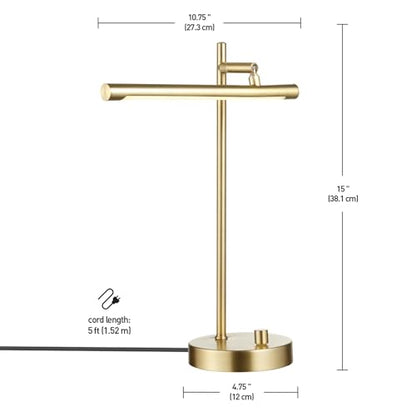 Globe Electric 52889 West 15" LED Integrated Desk Lamp, Matte Brass, 200 Lumens, Dimmer Rotary Switch - color: West, size: 15 inch