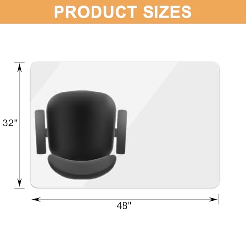 Azadx Tempered Glass Chair Mat for Carpet 32" x 48" Heavy Duty Chair Mat | 1/5" Thick for Carpeted Floor/Hard Floor Easy Glide Carpet Protector with Round Corner and Polished Edge, Scratch-Resistant - size: 32"x 48"x 1/5"Thick