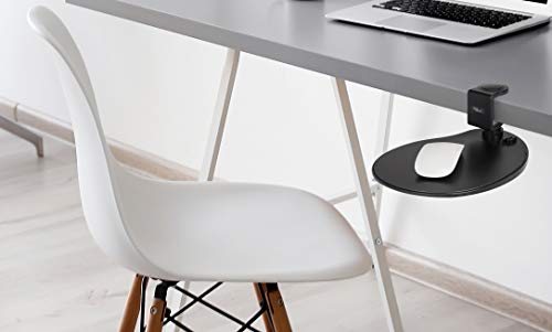MAX SMART Clamp on Mouse Platform, Clip on Mouse Pad, Rotating 360, Easy Slide Out Tray, Suitable Up to for 1.5" Thickness Desk, for Home, Office to Save Space (Black)