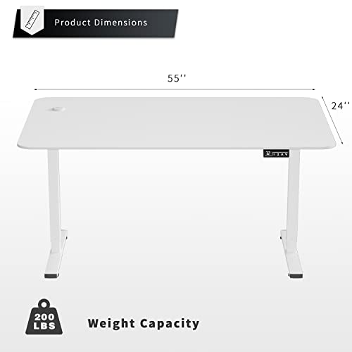 YESHOMY Height Adjustable Electric Standing Desk, 55 inch Computer Table, Home Office Workstation, White Leg/White Top - color: White Leg/White Top, size: 55in