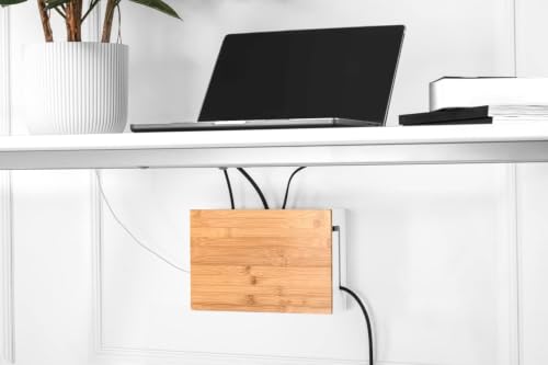 Cable Management Box Bamboo 12.6x7.9x4.3in, White, Wall Mount Kit Included - color: White