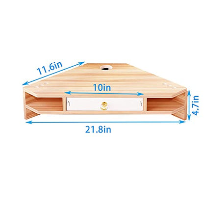 Triangle Monitor Riser,Cut Triangular Computer Monitor Desktop Corner Stand,Desktop Corner Shelf With Drawers Wooden Computer Stand With Storage Laptop Risers Office Organization.