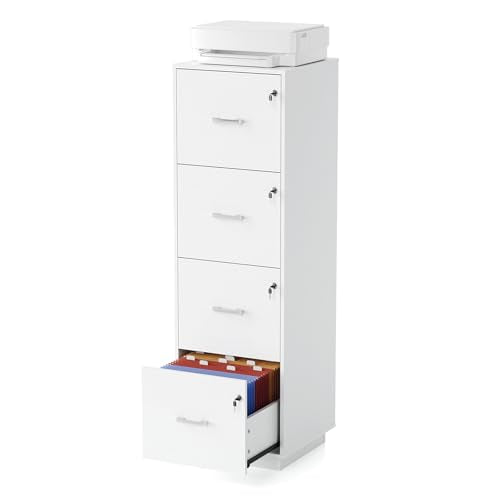 VINGLI 4 Drawer File Cabinet with Lock, Home Office Filing Organizer, for Letter Size File Folder Storage, Wood Tall Vertical Filing Cabinet, Printer Stand, Archivador (White) - color: Classic White, size: High 4 Drawer