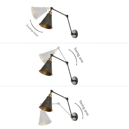 JONATHAN Y Rover 1-Light Wall Sconce 7", Rustic Dark Gray | Adjustable Arm, Hardwired Bedside Reading Swing Arm, Farmhouse Cone Shade, Metal Hardwired Indoor Fixture, LED Bulbs Included - color: Rustic Dark Gray/Brass Gold, size: Set of 1