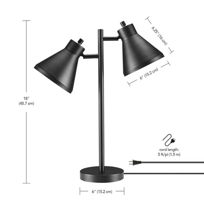Globe Electric 18" 2-Light Desk Lamp, Industrial Design, Pivoting Heads, Matte Black Finish, Dual On/Off Switches, E26 Base, 52999 - color: Matte Black, Industrial