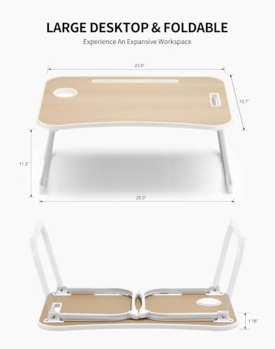 ZEAPTAC Foldable Lap Desk, Bed Desk, Bed Table & Laptop Stand w/Cup Holder - color: Maple