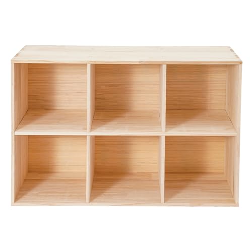 6 Cube Storage Organizer, Open Shelf Bookcase, Solid Wood Bookshelf with 3 Storage Bins, Vertical or Horizontal Book Shelf for Bedroom, Living Room, Office - size: 35.43*11.81*23.62in
