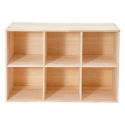 6 Cube Storage Organizer, Open Shelf Bookcase, Solid Wood Bookshelf with 3 Storage Bins, Vertical or Horizontal Book Shelf for Bedroom, Living Room, Office - size: 35.43*11.81*23.62in