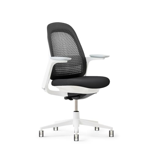 Haworth Breck Ergonomic Office Chair, Home Office Desk Chair, Coal | Computer Desk Chair with Height-Adjustable Lumbar Support, White Trim, Duo-Tone Hard Casters, and 4D-Arms - color: Coal, style: White Trim