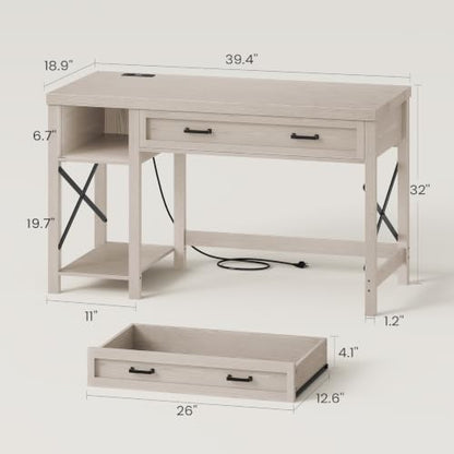 SEDETA 40" Farmhouse Small Desk with Drawers for Small Space,Mahogany Grey - color: Mahogany Grey
