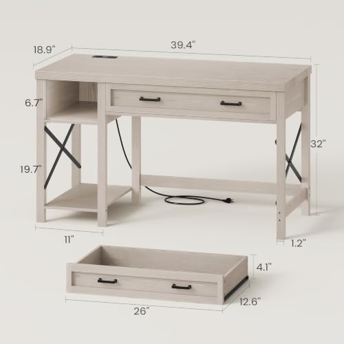 SEDETA 40" Farmhouse Small Desk with Drawers for Small Space,Mahogany Grey - color: Mahogany Grey