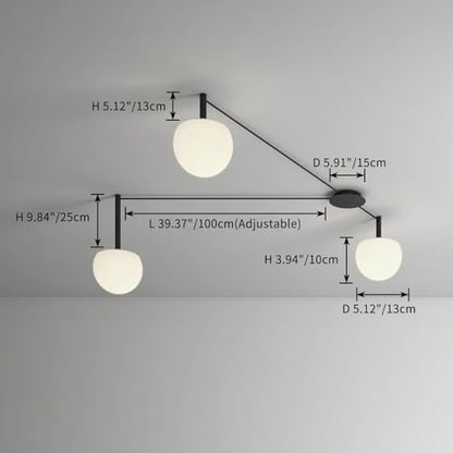 3-Light Black Glass semi Embedded Ceiling Light Suitable for Living Rooms, bedrooms, corridors, Dining Rooms, Dining Rooms, Bubble Ball Ceiling Light (DIY Design is Available) - size: 18in (3-Lights)