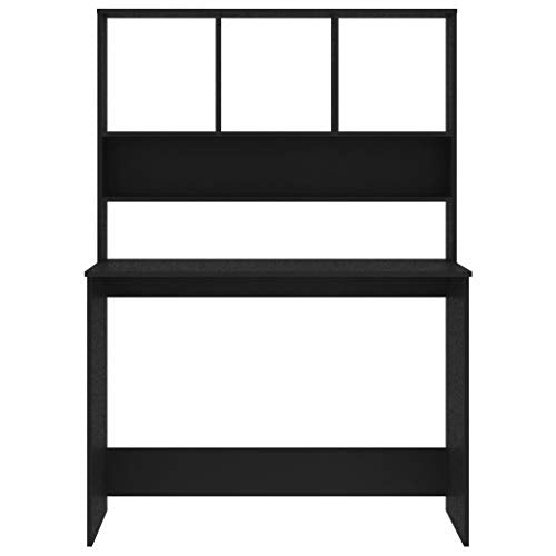 Desk with Shelves, Black Engineered Wood Small Space Desk, 43.3x17.7x61.8 Inches, Vertical Design with Split Levels for Folders, Documents, and PC Equipment - color: Black