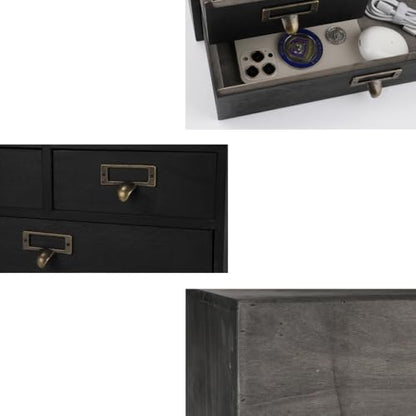 Wooden Drawers Apothecary Cabinet Black Wood Desktop Organizer Box - color: BLACK03