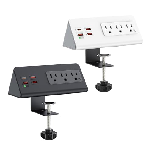 Nightstand Charging Station, Nightstand Edge Power Strip with 3 AC Outlets, 4 Fast Charging USB Ports, Connect 6.56FT Flat Plug, Desk Surge Protector for Office Home Hotel, 2-Pack(Black/White) - color: 2Pack-Black/White