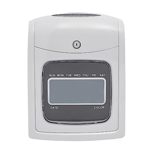 Time Clock Punch Machine, Modern Starter Time Clock Bundle with 50 Cards, 1 Backup Ribbon, 2 Keys and LCD Display, Wall-Mounted/Desktop Employee Time Clock for Small Business White