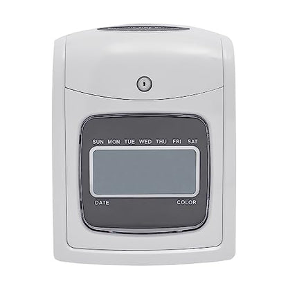 Time Clock Punch Machine, Modern Starter Time Clock Bundle with 50 Cards, 1 Backup Ribbon, 2 Keys and LCD Display, Wall-Mounted/Desktop Employee Time Clock for Small Business White