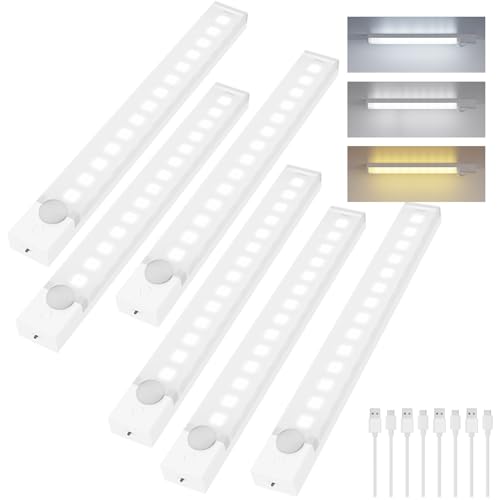 Under Cabinet Lighting Rechargeable, 12-In Motion Sensor Light Indoor 6Pack | Motion Sensor Light Indoor, 3 Color Closet Light Battery Operated Dimmable,Stick on Magnetic Under Counter Lights for Kitchen - size: 12inch-6pack
