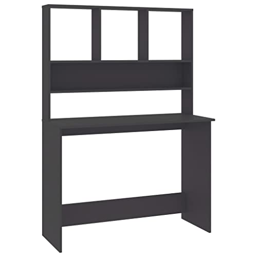 Desk with Shelves Gray, Vertical Small Space Desk with Engineered Wood, 43.3x17.7x61.8 Inches, Organize Folders and PC Equipment - color: Grey