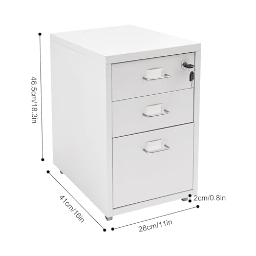 3-Drawer Vertical File Cabinet - Metal Mobile File Cabinet with Lock and Wheels - Under Desk Metal Filing Cabinet for Legal/Letter/A4 File - Fully Assembled - Home/Office Storage Cabinet (White) - color: White