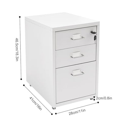 3-Drawer Vertical File Cabinet - Metal Mobile File Cabinet with Lock and Wheels - Under Desk Metal Filing Cabinet for Legal/Letter/A4 File - Fully Assembled - Home/Office Storage Cabinet (White) - color: White