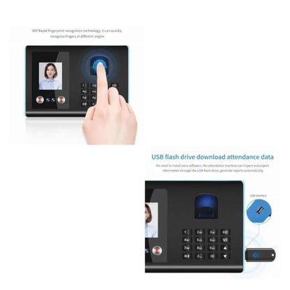 UK Plug Face Biometric Fingerprint Employee Attendance Machine Time Clock Recorder 2.8inch Screen Quick Recognition