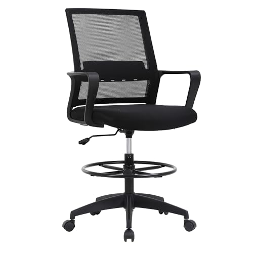 BestOffice | Tall Drafting Chair | Black | with Lumbar Support | Adjustable Seat Height & Footrest | Ergonomic Mesh Back, 360 Swivel & Rolling Wheels | For Home, Office, Workspaces - color: Black