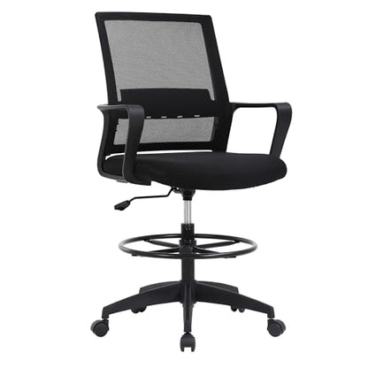 BestOffice | Tall Drafting Chair | Black | with Lumbar Support | Adjustable Seat Height & Footrest | Ergonomic Mesh Back, 360 Swivel & Rolling Wheels | For Home, Office, Workspaces - color: Black