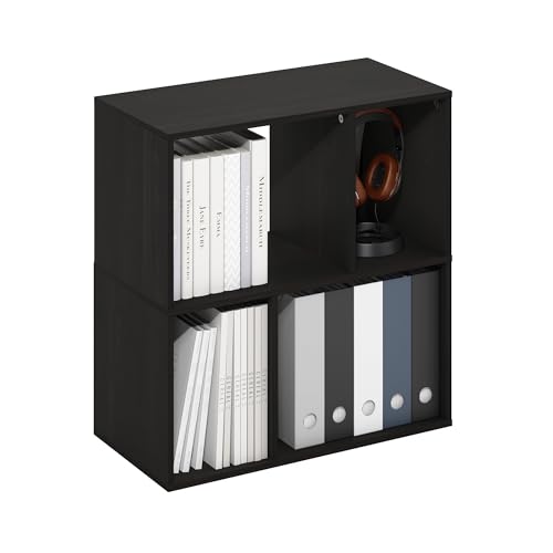 Furinno DALY Book Shelf, 4-Cube Bookshelf, Cube Storage Organizer Bookcase with Irregular Compartments, 11.7 x 23.6 x 24.7, for Living Room, Bedroom, Home Office, Espresso - color: Espresso, size: Irregular, 4-Cube