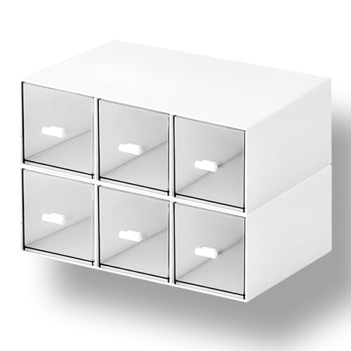 Desktop Organizer With 6 Drawers, Pencil Box, Stationary Organizer | 2 Tiers White, Plastic Mini Drawers, Small Pen Storage Boxes, Toolbox, Stackable Makeup Organizer, Stationary Organizer - color: 2 Tall Layers & 6 Drawers, White