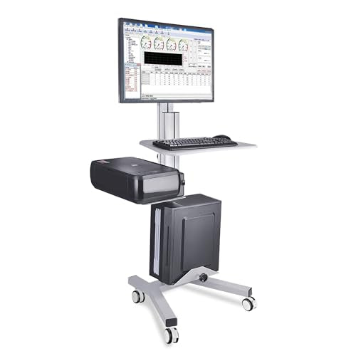 Yescom NexusX Core Mobile Computer Cart Rolling PC Stand Desk Workstation | Wheeled with Monitor Mount Adjustable IT Datacenter Office Silver ANSI/BIFMA X5.5-2021 Certificated - color: Silver, size: 1 Monitor