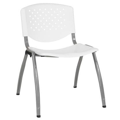EMMA + OLIVER Home and Office White Plastic Stack Chair with Perforated | Powder Coated, 880 LBS. Weight Capacity - color: White